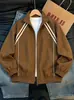 Chaqueta de aviador retro con cuello alto para hombre, estilo americano de otoño e invierno, a rayas de moda, corte holgado, deportiva casual, chaqueta cool con cuello alto