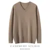 Suéter de Cachemir 100% Puro para Hombre Cuello en V Color Sólido Manga Larga Camiseta de Punto Base Nuevo Estilo Otoño e Invierno 2025 Versátil