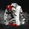 Camisa Estampada de Manga Larga para Hombre de Primavera y Otoño, Moda Masculina Ajustada Ropa Masculina Transfronteriza Camisa de Manga Larga con Estampado Digital
