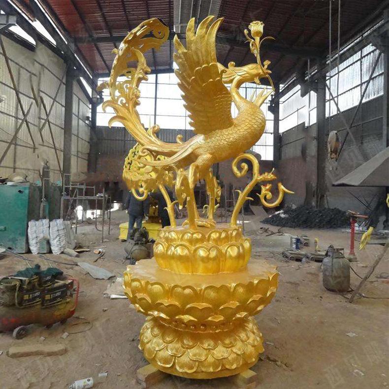铜凤凰雕塑,金色凤凰雕塑,纯铜凤凰,铜凤凰摆件02
