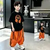 Conjunto de Verão Estilo Coreano para Meninos 2026 Novo Tendência Legal Manga Curta Calça Longa para Crianças Maiores, Roupa de Verão Estilosa para Meninos