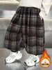Ropa de Invierno para Niños Pantalones a Cuadros con Más Terciopelo Estilo Coreano Mono Infantil Pantalones de Linterna Sueltos de Terciopelo Pantalones Versátiles para Bebé Transfronterizo