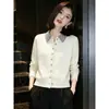 Cárdigan de punto blanco de estilo coreano, con diseño de cuadros patchwork, cuello de solapa, modelo nuevo de primavera, elegante, sencillo, versátil y de corte holgado