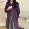 Outono/Inverno Novo Estilo Coreano Elegante Emagrecedor Gola Alta Patchwork Cadarço Longo Lã Dupla Face Casaco Feminino