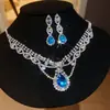 Aretes Anillo Ovalado de Zirconia Collar para Mujer Personalizado Exquisito Moda Cadena para Clavícula Set de Joyería de Lujo Ligero Gama Alta