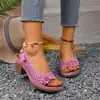 Sandalias de Tacón Alto Florales Caladas de Verano 2026, Sandalias Romanas de Tacón Grueso de Comercio Exterior Transfronterizo Europeas y Americanas para Mujer, En Stock