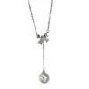 ¡Plata de ley completa que no se decolora! ¡Elegancia Francesa! Collar de Cadena para Clavícula con Lazo de Circonita y Perla Sintética Importada Estilo Lujo Ligero para Mujer