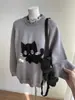 Suéter decorativo de pez pequeño tridimensional para mujer, lindo gatito, imitación de visón, tejido jacquard, abrigo de otoño e invierno, top dulce de punto suave y lanudo