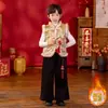 Chaleco acolchado tipo Tang para niños, Traje de saludos de Año Nuevo, Traje de estilo antiguo de invierno, Traje de la Dinastía Han para niños y niñas, Traje para actuación del Día de Año Nuevo en el jardín de infantes