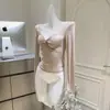 Camiseta de Manga Larga Retorcida con Cuello en V de Lana Tencel Piel de Ángel para Mujer, Prenda Base para Otoño e Invierno, Ropa Interior para Principios de Primavera