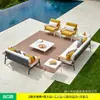 Sofá de Exterior Aleación de Aluminio Casa al Aire Libre Jardín Escandinavo Impermeable al Aire Libre Madera Maciza Mimbre Sofá de Patio Mesa de Café Combinación