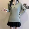Suéter acanalado con cremallera y cuello medio alto para mujer, nuevo estilo coreano otoño/invierno 2026, corte holgado, prenda exterior elegante