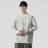 Camiseta Masculina Falsa Duas Peças Estilo Outono/Inverno Manga Longa 2026 Nova Marca Americana Tendência Camisa Henley com Gola V Camada Base Moletom Atacado