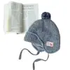 Gorro de punto con patrón de cuadritos y caballito para niños estilo japonés coreano cálido con protección para las orejas otoño invierno con forro gorro para bebé comercio exterior
