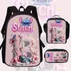 Mochila Rosa con Puntadas de Impresión Digital Mochila Transfronteriza de Dibujos Animados Mochila para Escuela Primaria Ligera de Gran Capacidad