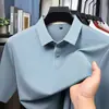 Nueva Camiseta de Manga Corta para Hombre, Verano, Cuello Campana, Casual de Negocios, Delgada, Media Manga, Camisa Polo, Nylon Sin Costuras para Hombre, Envío Directo