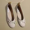 Sapatos de Salto Baixo Suaves Estilo Francês para a Noite, Sapatilhas de Cetim, Sapatos de Fada Elegantes com Bico Arredondado Retro e Laço Azul