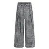 Pantalones a cuadros azul claro estilo americano para hombres y mujeres, pantalones plisados casuales retro de verano, pantalones de pierna ancha holgados de moda