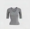 Top de punto fino color albaricoque con cuello en V ajustado de manga media para mujer, Camiseta de manga corta para primavera y verano, Camisa base única de manga media para interior