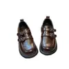 Zapatos de princesa de piel para niña, nuevo estilo primavera 2025 para niños, zapatos sencillos negros para niña pequeña, mocasines estilo británico