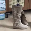 Botas Western de Cuero Suave con Tira Cruzada Vintage Otoño 2026 para Mujer, Botas Nuevas de Otoño Suaves Fruncidas Apiladas, Botas de Montura