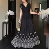 Vestido de Encaje Patchwork de Verano Lanyu2026 para Mujer, Ceñido a la Cintura, Dobladillo Acampanado, Ribete Bordado, Vestido Estilo Resort