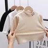 Camisa Básica de Lã Dupla Face com Gola Meia-Alta Infantil para Meninos e Meninas Outono e Inverno Jaqueta Interna Camiseta de Manga Longa Estilo Ocidental