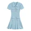 Vestido de punto blanco pequeño y fragante nuevo clásico para primavera y verano con efecto adelgazante en la cintura y elegante hilo de diamante de línea A