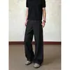 Jeans rectos de mezclilla negra para hombre, peso pesado, con pierna ligeramente acampanada, estilo casual, pantalones anchos de corte americano holgado