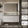 Gabinete de Baño Combinación Madera de Caucho Pintura Horneada Sensación de Piel de Baño Piedra Qimei Lavabo Todo en Uno Mesa de Lavado Lavabo Lavado Gabinete