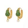 Brincos de Prata Esterlina S925 Inlaid com Jade Hetian e Pérola de Água Doce para Mulheres, Novo Estilo Chinês Simples Argola de Orelha com Filigrana Hy