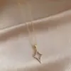 Collar de Estrella con Circonita Bañado en Oro Real de 18 Quilates, Estilo de Nicho de Lujo Ligero, Cadena Clavicular Simple y de Alta Gama, Accesorio Versátil