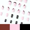 Unhas Postiças Estilo Curto Simples Francesa Chanfrada Ondulada Europeia e Americana Patches de Manicure para Unhas Postiças Venda por Atacado Unhas Postiças