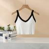 Chaleco de Color Contrastante que Muestra el Ombligo con Almohadillas en el Pecho, Sujetador Interior Sexy Ultra Corto, Ropa de Abrigo de Verano para Mujer de Manga Corta