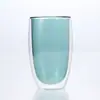 Taza de vidrio personalizada de colores con asa para jugo, bebidas, café, taza aislada con forma de huevo, taza de doble capa para leche de desayuno