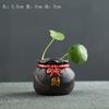 Mini Florero Wufu Transfronterizo Estilo Chino Arena Púrpura Rotación Verde Hierba de Monedas de Cobre Maceta Hidropónica Cerámica de Escritorio Mascota de Té Pequeños Adornos