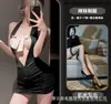 Lencería sexy estilo Gato Nocturno con cordones, cuello halter revelador, vestido con espalda descubierta y diseño calado, conjunto uniforme puro y dulce con lazo