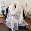 Lenço de Moda Bordado com Borboletas e Contas Estilo 2026 para Mulheres, Proteção Solar e à Prova de Vento, Elegante Fino Lenço de Seda Artificial