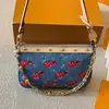 Bolsa de Hombro Transfronteriza 2025 Nueva Mezclilla Bordado Estéreo Cereza Pochette Cadena Versátil Bolsa para Mahjong
