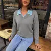 Bai Fen Zhi Yi TikTok 2026 Novo Fresco Estilo Coreano Peça Falsa Dupla Bloco de Cores Gola Polo Suéter de Tricô