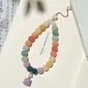 Pingente Longo para Lanyard de Celular com Raiz de Bodhi Multi-Preciosa Estilo Casal Pingente Anti-Perda para Capa de Celular Chaveiro com Contas Decoração