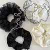 Anillo para el Cabello de Encaje con Puntos de Ola Blanco y Negro Retro Francés Temperamento Suave Cordón de Encaje Grande de Gama Alta Accesorios para el Cabello Tocado
