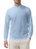Comércio Exterior Transfronteiriço Amazon AliExpress Top Masculino de Linho Cor Sólida Manga Longa Gola Alta Camisa Casual Masculina