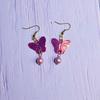 Brincos de borboleta com contas coloridas para meninas, roxo, rosa, distinto, lindo, gancho de orelha, pino de orelha, presente de feriado, joias transfronteiriças