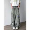 Jeans de trabajo vintage multibolsillos, geniales y estilosos, corte recto, estilo americano, ajuste holgado, bordado floral, de cintura alta, pantalones de pierna ancha