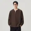 Moletom Masculino Anyang 390g Fio Floral Meio Zíper Costura Contrastante Gola Henley Peso Pesado 2026 Outono/Inverno Novo Top