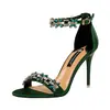 368-1 Estilo Europeo y Americano Sexy Zapatos de Tacón Alto para Mujer Tacones de Aguja Tacones de Aguja Seda y Satén Punta Abierta Sandalias de una Tira con Pedrería