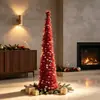 Árbol de Navidad Plegable Nuevo Transfronterizo 150 cm Árbol de Navidad Rosa Colorido Árbol Telescópico Denso Adorno de Decoración para el Hogar
