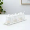 Suministros de Cocina para el Hogar Cerámica Condimentero Tarro para Chile Encaje Dorado Pintado Juego de Botellas para Condimentos Sal Azúcar Aceite Vinagre Juego Completo