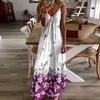 Europa e Estados Unidos vestido de impressão digital mais vendido 2025 moda primavera e verão feminino floral decote em V alça saia longa feita de D